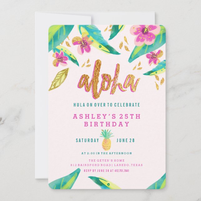 invitation à l'anniversaire du luau tropical (Devant)