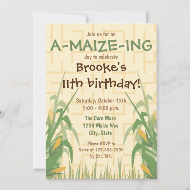 Invitation à l'anniversaire du maïs Maze (Devant)