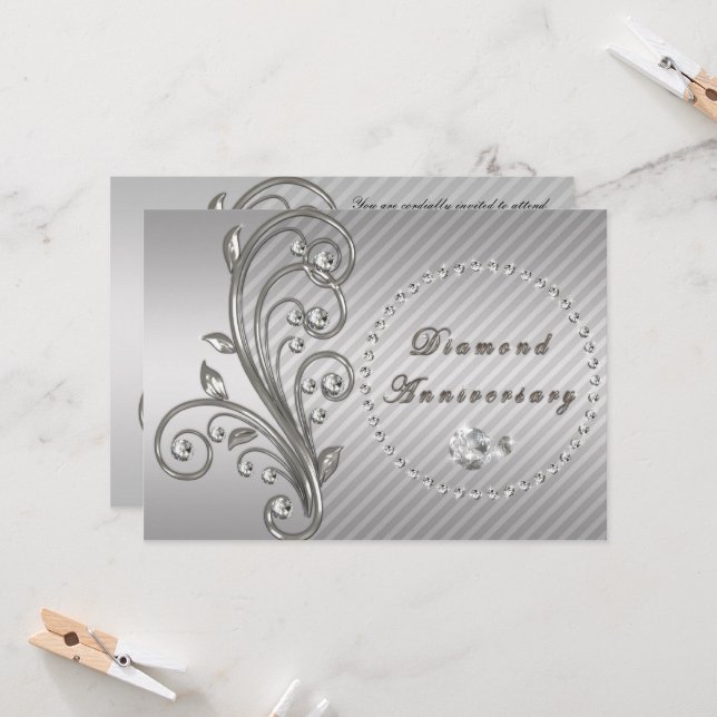 Invitation à l'anniversaire du Mariage de diamant (Devant/Arrière en situation)