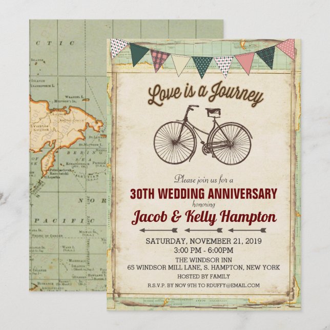 Invitation à l'anniversaire du Mariage de vélo vin (Devant / Derrière)