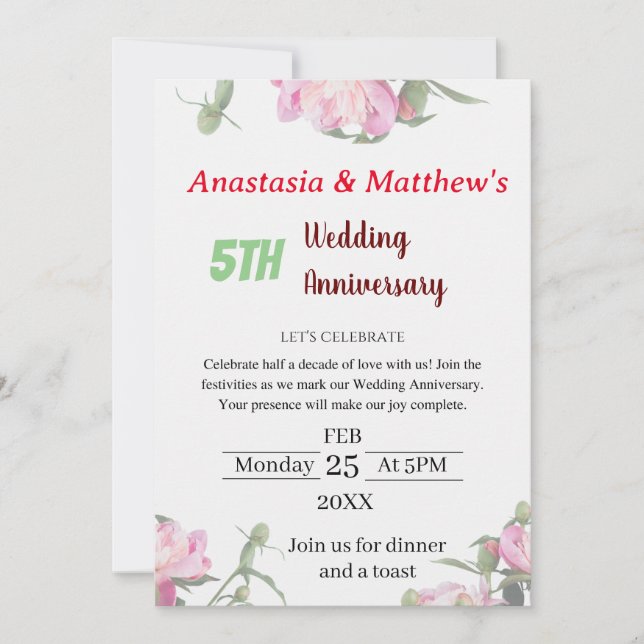 Invitation à l'anniversaire du Mariage floral (Devant)