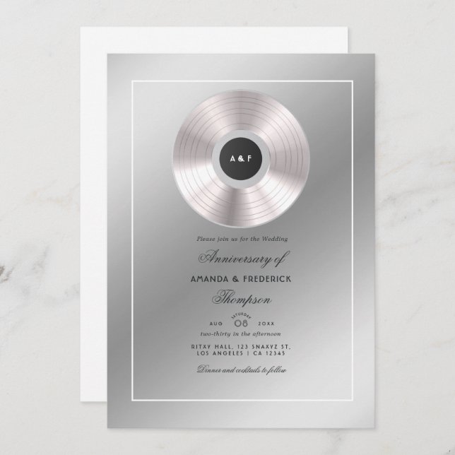 Invitation à l'anniversaire du Mariage Platinum (Devant / Derrière)