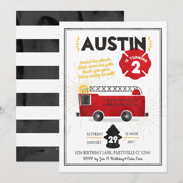 Invitation à l'anniversaire du moteur d'incendie d (Devant / Derrière)
