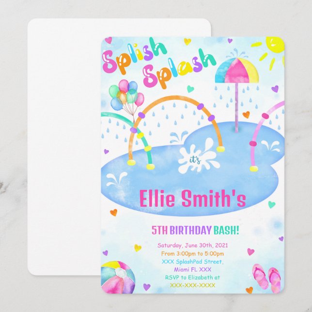 Invitation à l'anniversaire du Pad Splash (Devant / Derrière)
