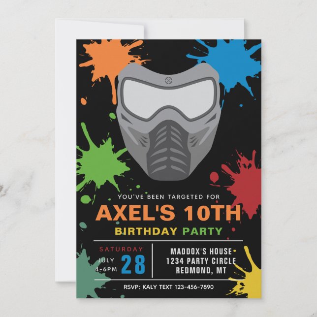Invitation à l'anniversaire du Paintball | Paintba (Devant)