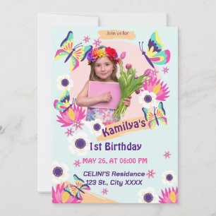 Invitation à l'anniversaire du papillon plat avec