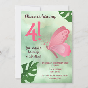 Invitation à l'anniversaire du papillon rose