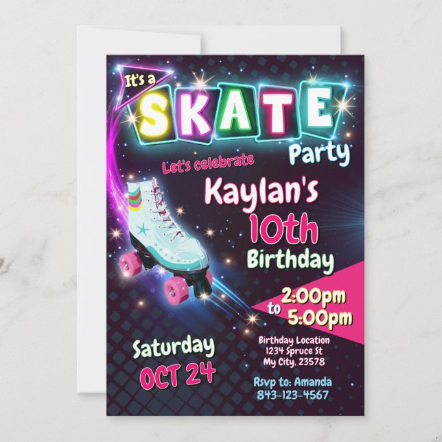 Invitation à l'anniversaire du patinage à roulette (Devant)