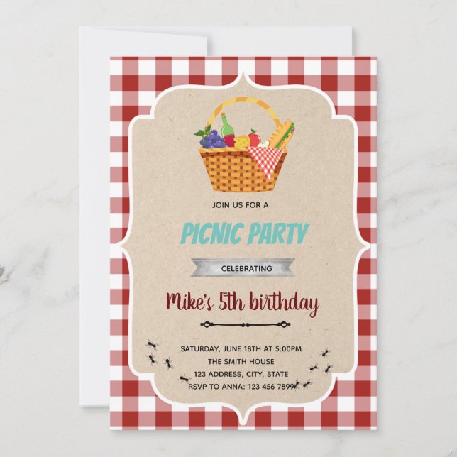 Invitation à l'anniversaire du pique-nique (Devant)
