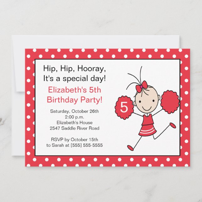 Invitation à l'anniversaire du Pom-pom girl rouge  (Devant)