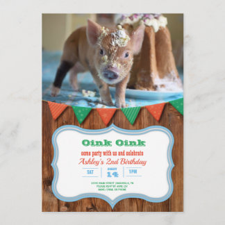 Invitation à l'anniversaire du porc et du gâteau
