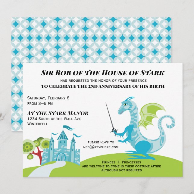 Invitation à l'anniversaire du prince turquoise et (Devant / Derrière)