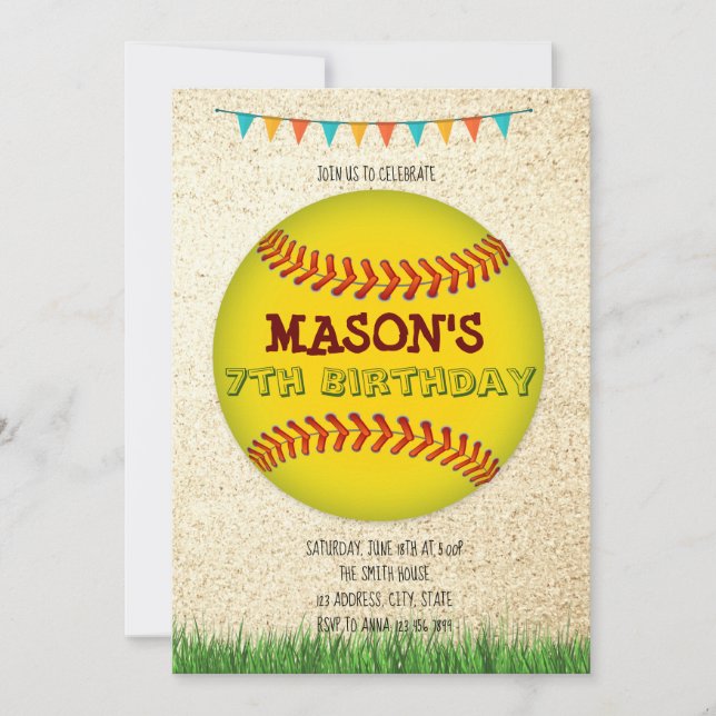 Invitation à l'anniversaire du softball (Devant)
