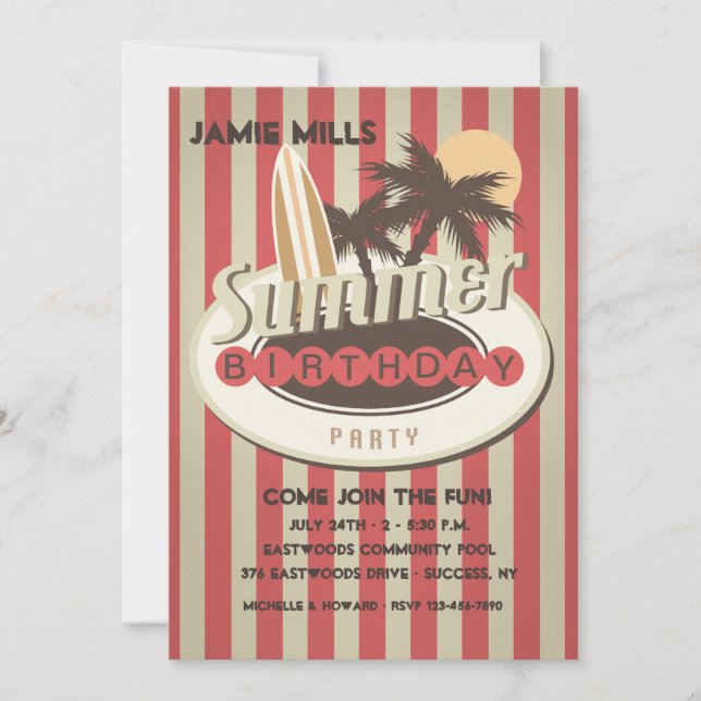 Invitation à l'anniversaire du surfeur (Devant)