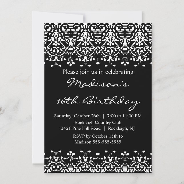 Invitation à l'anniversaire du Sweet sixteen Damas (Devant)