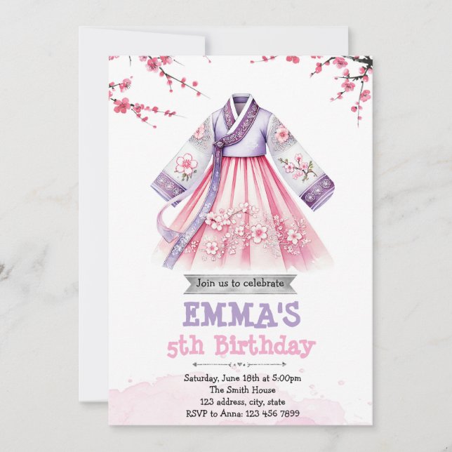 invitation à l'anniversaire du thème coréen (Devant)