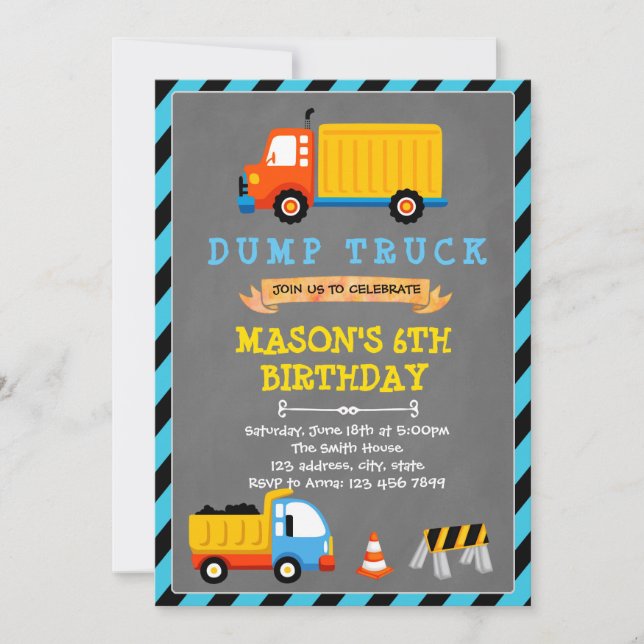 Invitation à l'anniversaire du thème du camion mig (Devant)