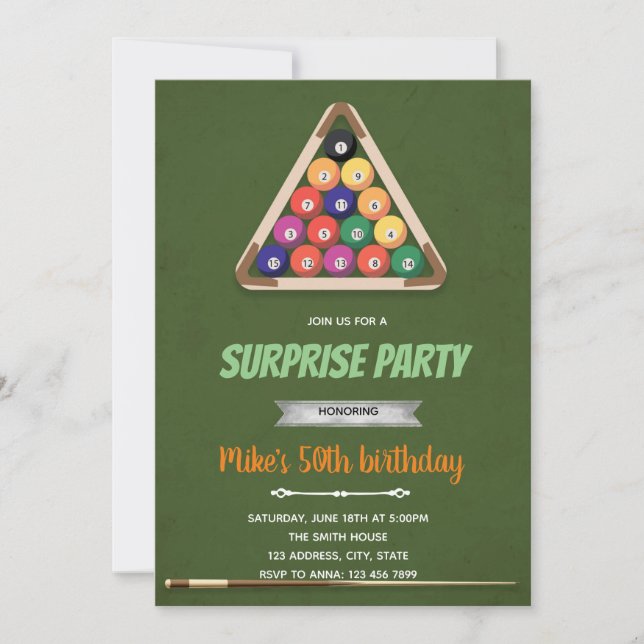 Invitation à l'anniversaire du thème Snooker (Devant)