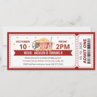 Invitation à l'anniversaire du ticket de cinéma