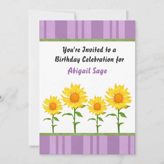 Invitation à l'anniversaire du tournesol pourpre e (Devant)