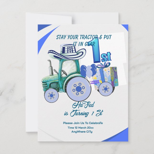Invitation à l'anniversaire du tracteur modifiable (Devant)