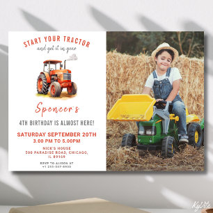 Invitation à l'anniversaire du tracteur rouge avec