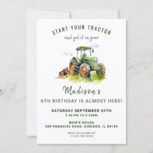 Invitation à l'anniversaire du tracteur vert modif