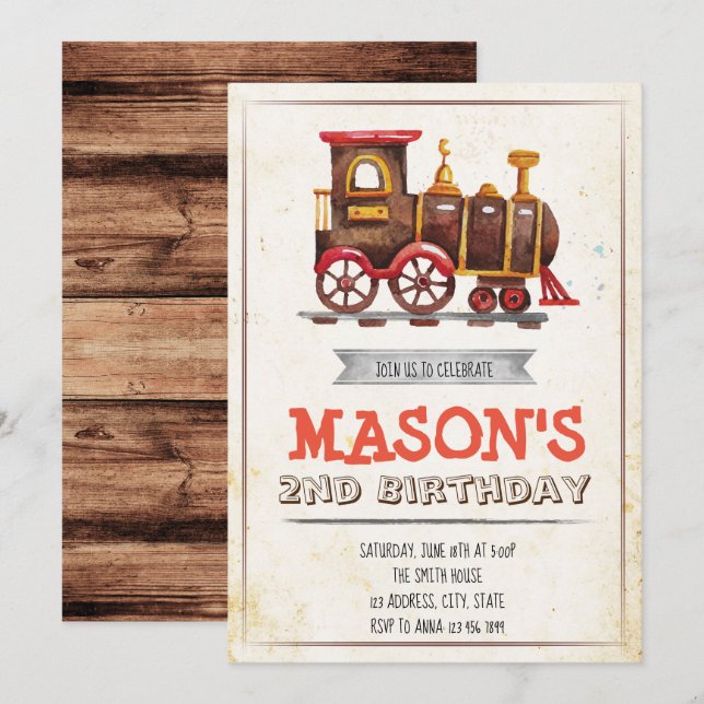 Invitation à l'anniversaire du train Vintage (Devant / Derrière)