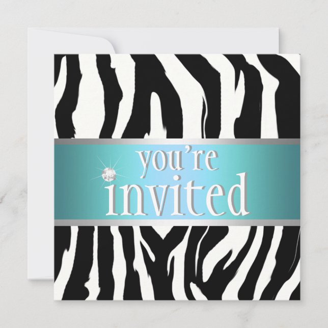 Invitation à l'anniversaire du Zebra Turquoise (Devant)
