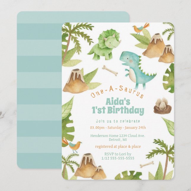 Invitation à l'anniversaire d'un dinosaure à A-Sau (Devant / Derrière)