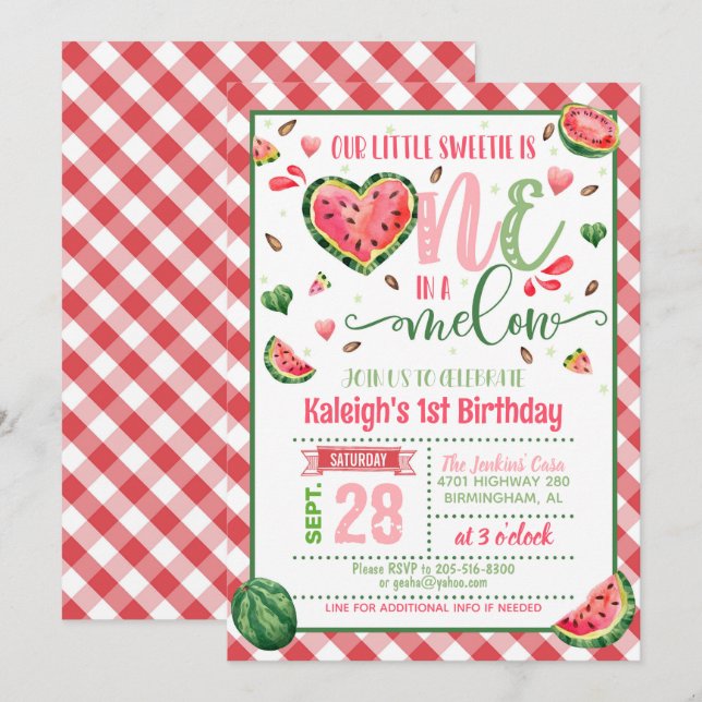 Invitation à l'anniversaire d'un Melon - En vichy (Devant / Derrière)