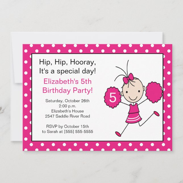 Invitation à l'anniversaire d'un Pom-pom girl rose (Devant)