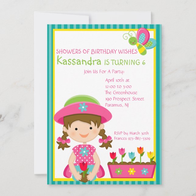Invitation à l'anniversaire d'une fille de jardina (Devant)