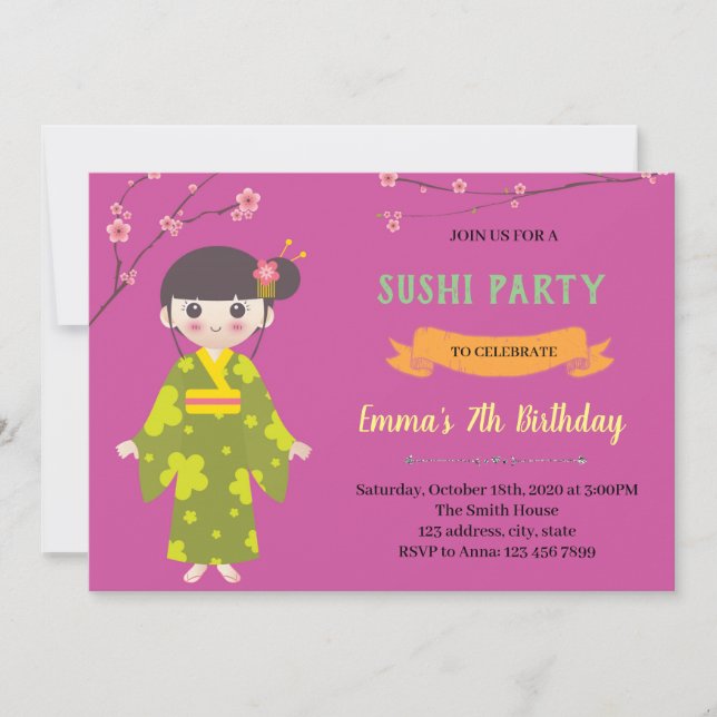 Invitation à l'anniversaire d'une fille japonaise (Devant)