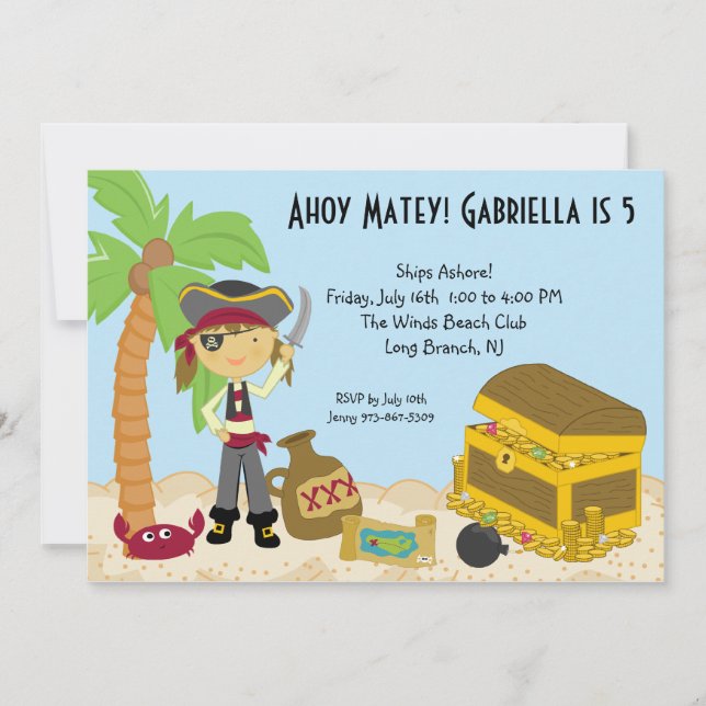 Invitation à l'anniversaire d'une fille Pirate (Devant)
