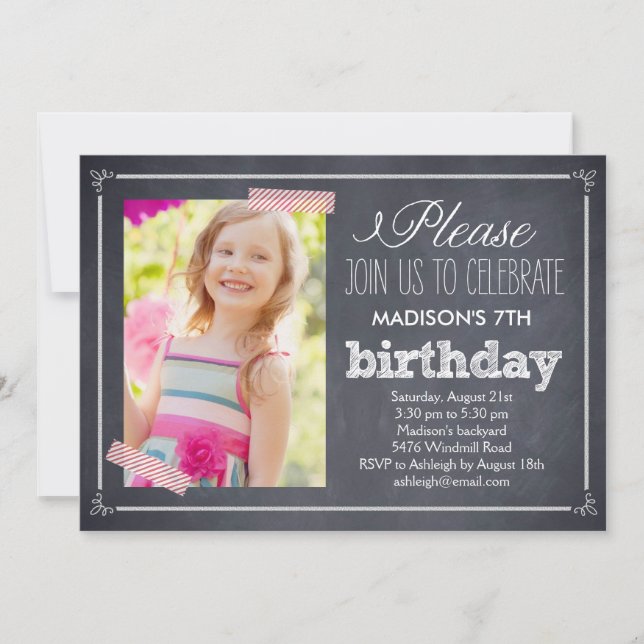 Invitation à l'anniversaire d'une photo élégante (Devant)