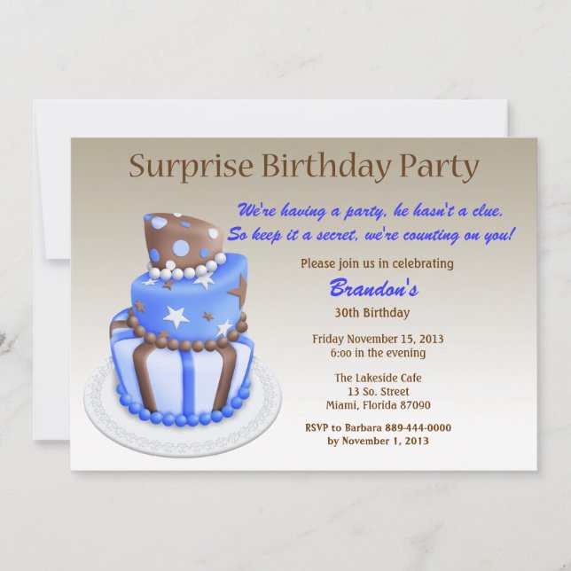 Invitation à l'anniversaire d'une surprise de gâte (Devant)
