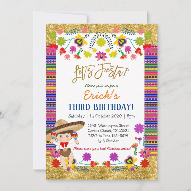 Invitation à l'anniversaire mexicain de Fiesta Kid (Devant)