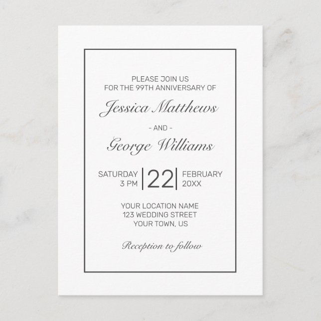 Invitation à l'anniversaire minimaliste du Mariage (Devant)