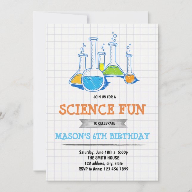 Invitation à l'anniversaire pour le plaisir scient (Devant)