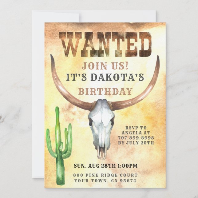 Invitation à l'anniversaire Recherché de Cowboy (Devant)