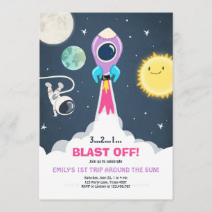 Invitation à l'anniversaire rose de la Rocket Girl