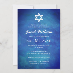 Invitation à l'aquarelle bleu de bar juif Mitzvah