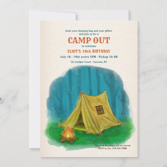 Invitation à l'aquarelle de camping (Devant)