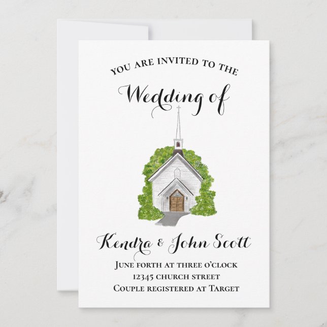 Invitation à l'aquarelle de l'église traditionnell (Devant)