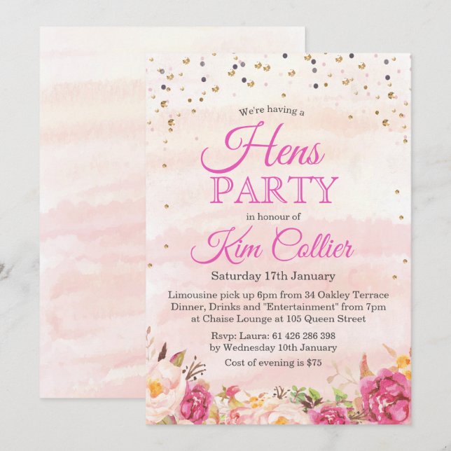 Invitation à l'aquarelle florale de la fête des po (Devant / Derrière)