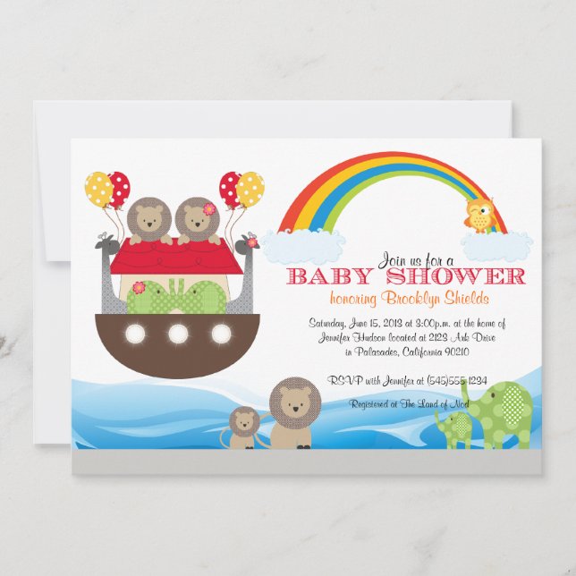 Invitation à l'arche de Noé - Baby shower (Devant)