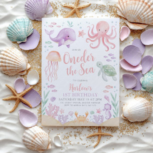 Invitation À L'Auprès De La Sea Girl 1er Anniversaire Rose