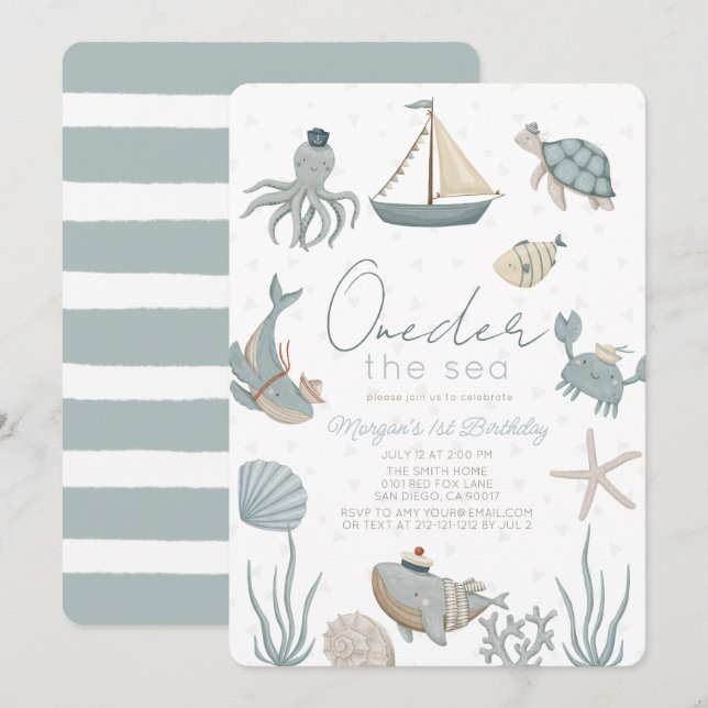 Invitation À l'avant de la mer Créatures Blue Boy 1er anniver (Devant / Derrière)