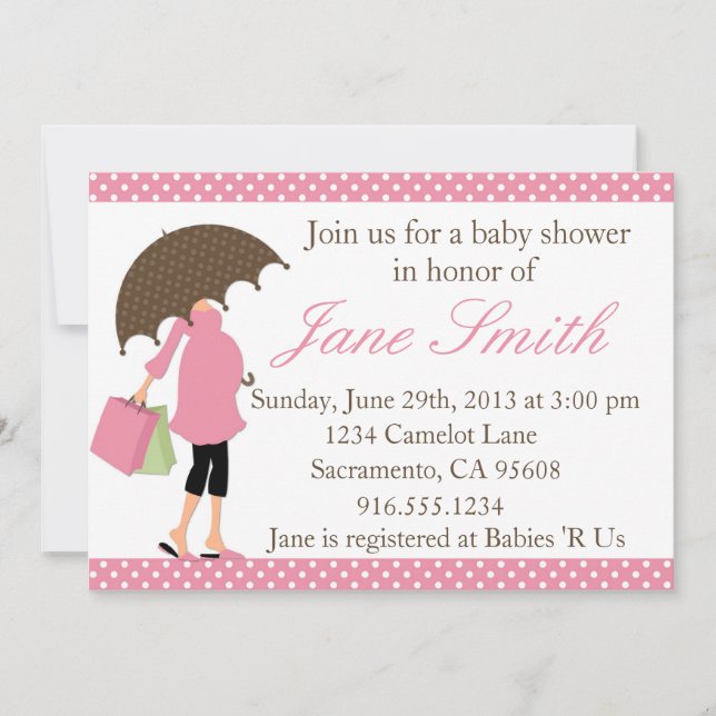 Invitation à l'Baby shower à points Polka roses et (Devant)